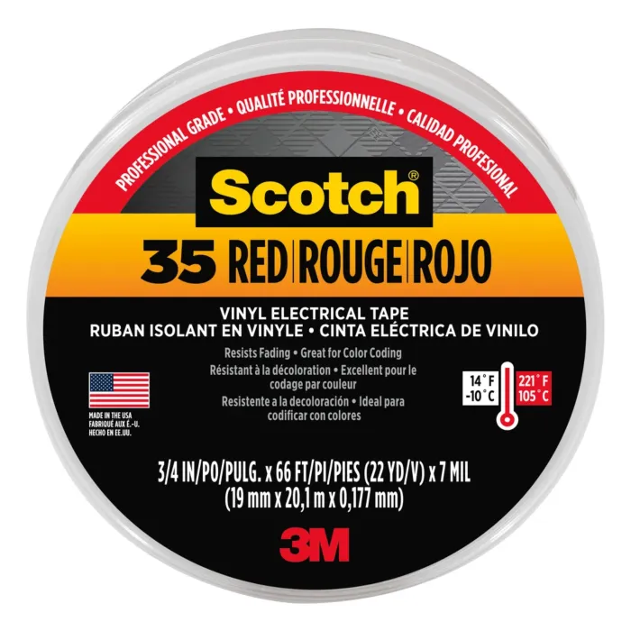 3M Scotch® #35 Electrical Tape 10810-DL-2W, 0.75 in x 66 ft x 7 mil, Red, 10/cs