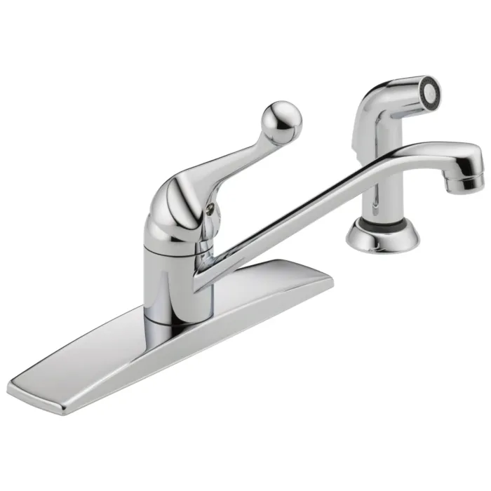 Delta Faucet Delta 134 / 100 / 300 / 400 Series: Single Handle Kitchen Faucet With Spray - Single Handle Lever - Chrome