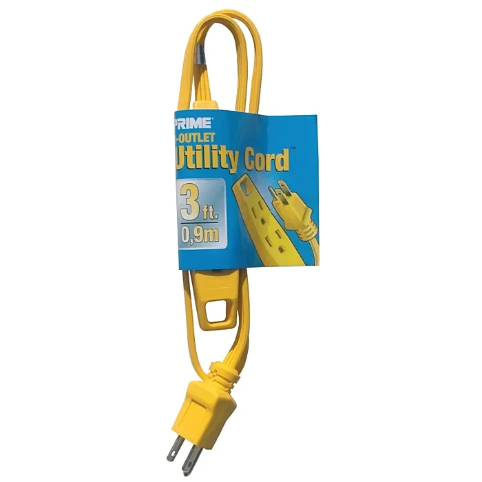 CCI Prime EC840603 Utility Extension Cord, 16/3 AWG Cable, 3 ft L, 13 A, 125 V, Yellow