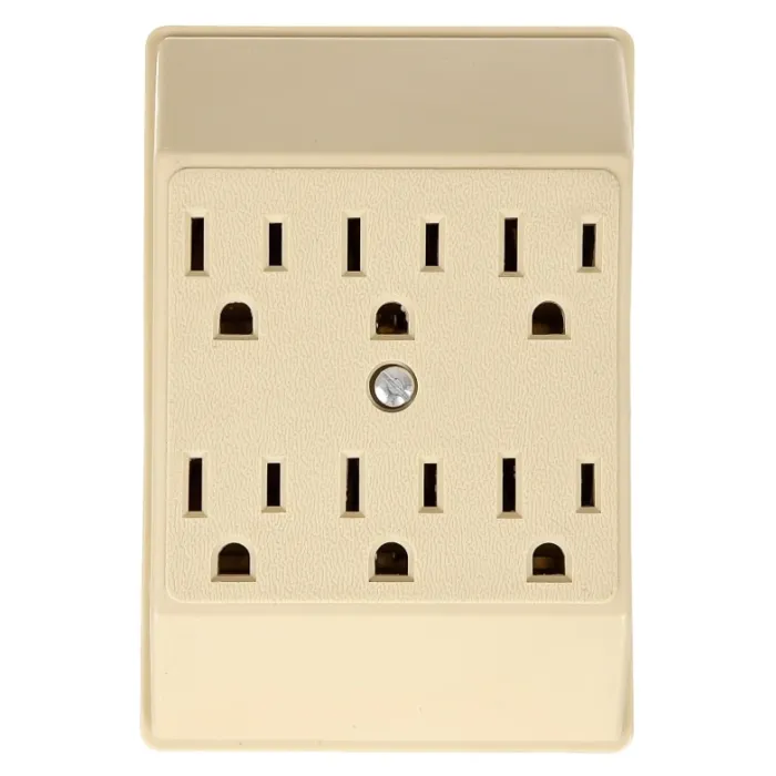 Eaton Wiring Devices C1146V Outlet Adapter, 2 -Pole, 15 A, 125 V, 6 -Outlet, NEMA: NEMA 5-15R, Ivory