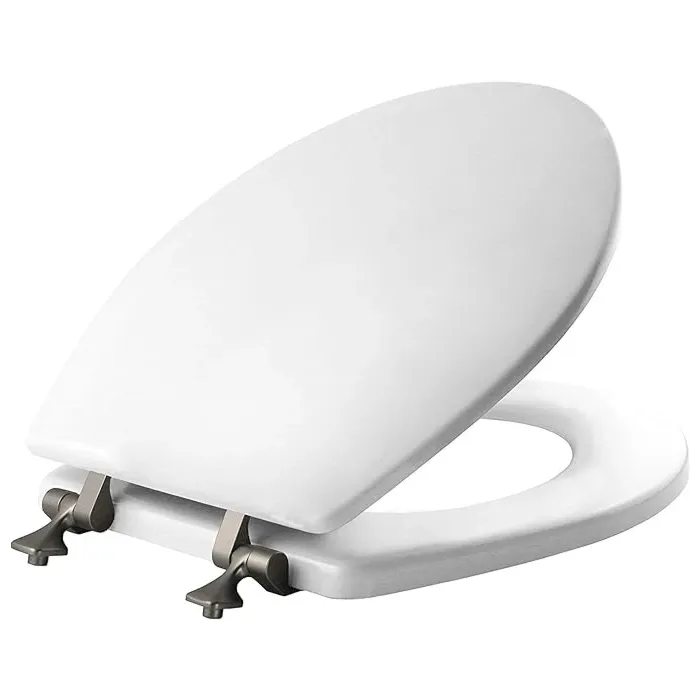 Mayfair Round Closed Front White Wood Toilet Seat With Brushed Nickel Hinge