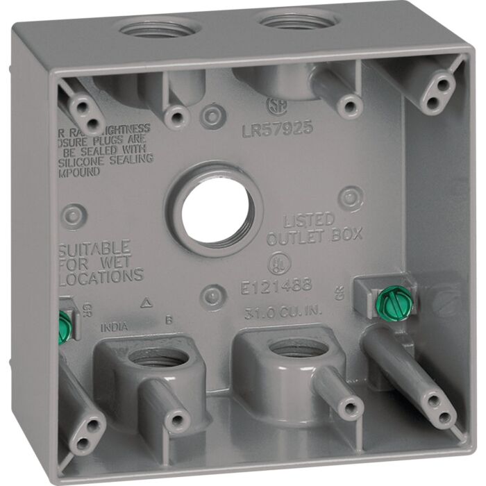 Hubbell Southwire Dual Gang 3/4 In. 5-Hole Gray Weatherproof Junction Box