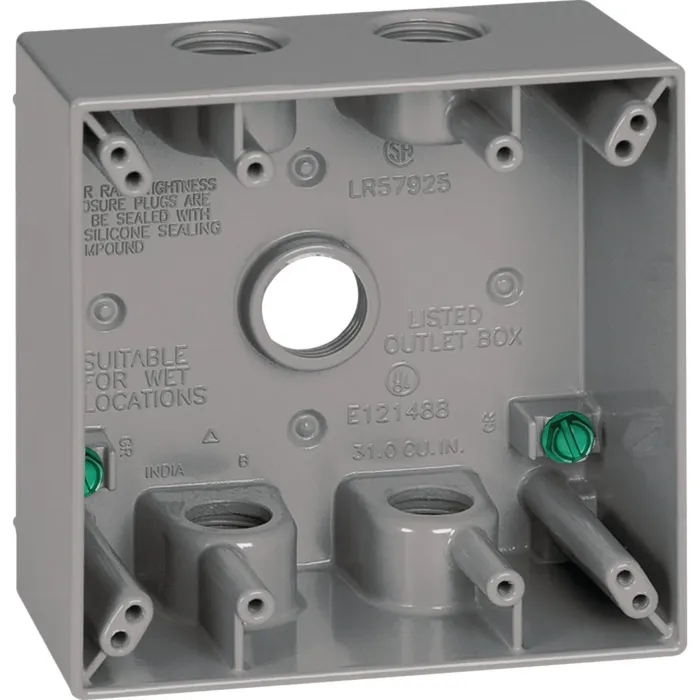Hubbell Southwire Dual Gang 3/4 In. 5-Hole Gray Weatherproof Junction Box