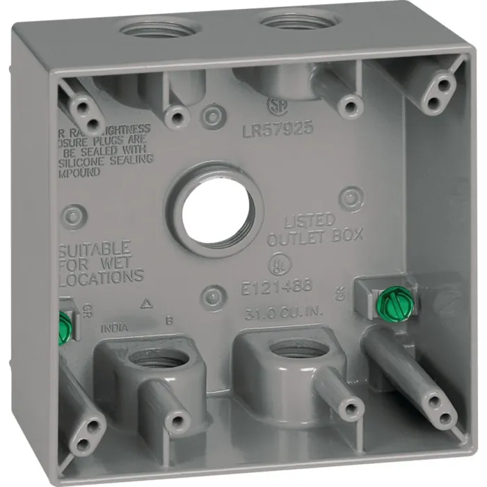 Bell Southwire Dual Gang 1/2 In. 5-Hole Gray Weatherproof Junction Box