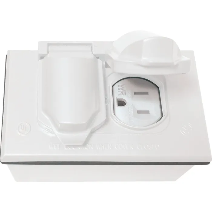 Southwire 1-Gang Horizontal Weatherproof Duplex Device & Junction Box w/ Covers (White)