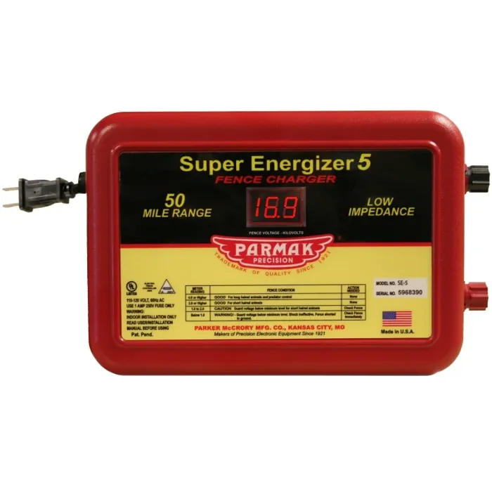 Parmak SE-5/4 Electric Fence Charger, 1.5 to 6.3 J Output Energy, 110/120 V