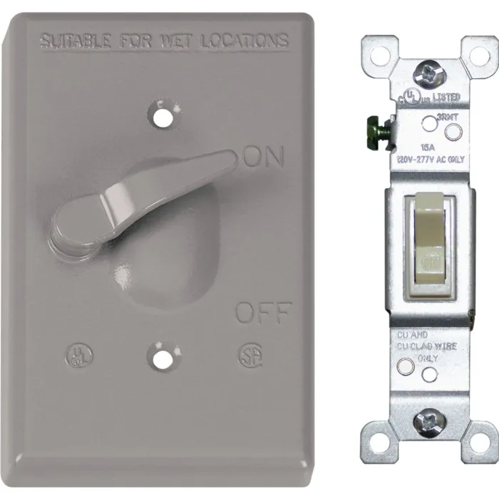 Bell Southwire Single Toggle Vertical Mount Gray Weatherproof Cover with Single Pole 15A Switch