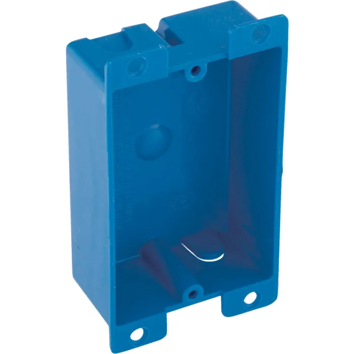 Gardner Bender One-Gang Old Work Outlet Box, Volume 8 Cubic Inches, Length 3-5/8 Inches, Width 2-3/8 Inches, Depth 1-1/4 Inches, Color Blue, Material PVC, Mounting Means Mounting Ears