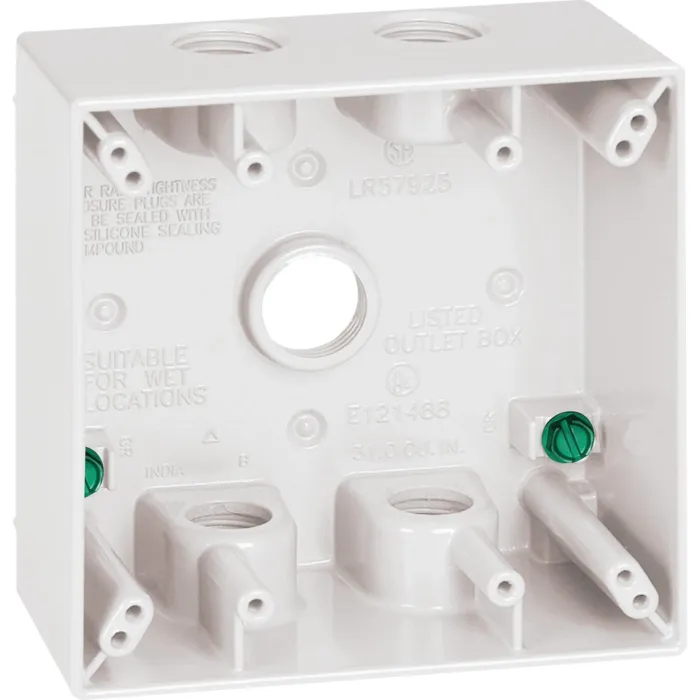 Southwire 2-Gang 5-Hole Weatherproof Junction Box (White) 1/2 in. npt