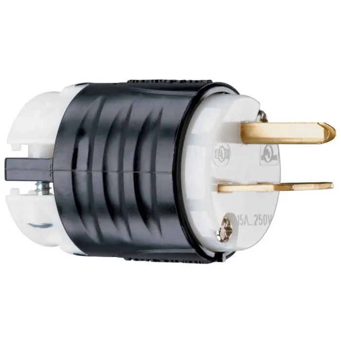 Pass & Seymour 15A, 250V Extra-Hard Use Spec-Grade Plug, Black and White
