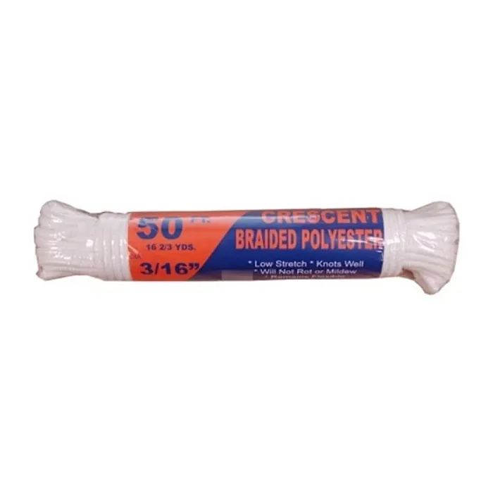 T.W. Evans Cordage Crescent Braided Polyester Rope (White) 3/16 in. x 50 ft