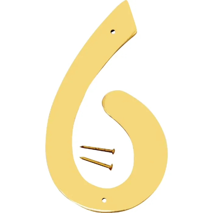 HY-KO Hy-Ko 4 In. Polished Brass House Number Six