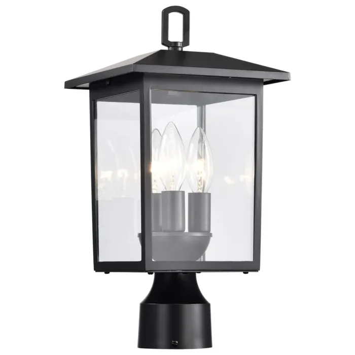 Satco Jamesport Collection Outdoor 15 inch Post Light Pole Lantern - Matte Black with Clear Glass