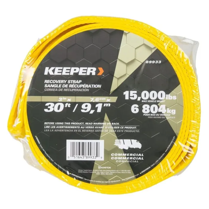 Keeper 89933 Recovery Strap, 30,000 lb, 3 in W, 30 ft L, Yellow