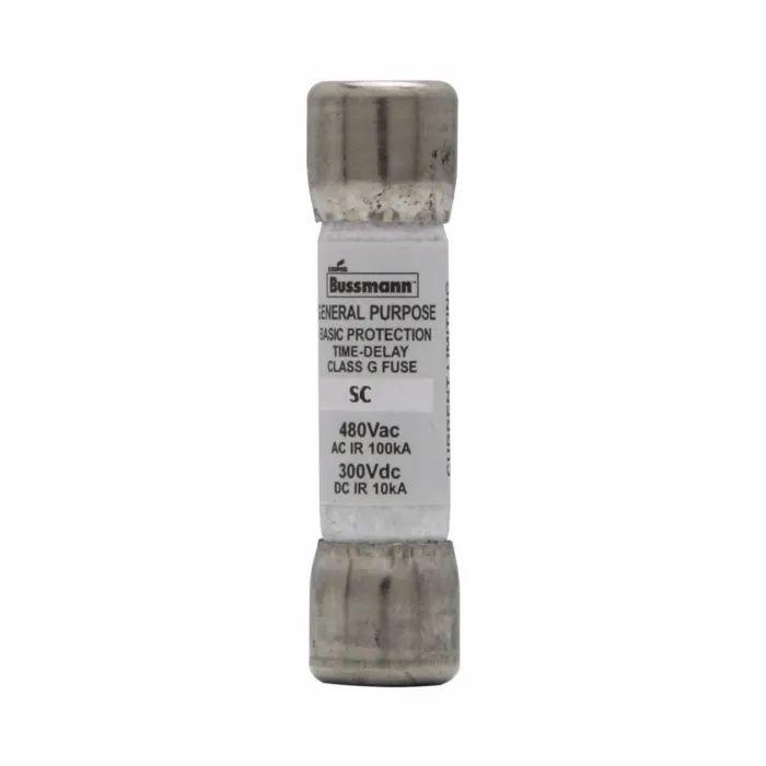 Bussmann Eaton Bussmann series SC fuse, Current-limiting time-delay fuse, Rejection style, 30 A, Class G, Non-indicating, Ferrule end x ferrule end, 12 sec at 200%, 10 kAIC at 300 Vdc,100 kAIC at 480 Vac, Standard, 480 V, 300 Vdc