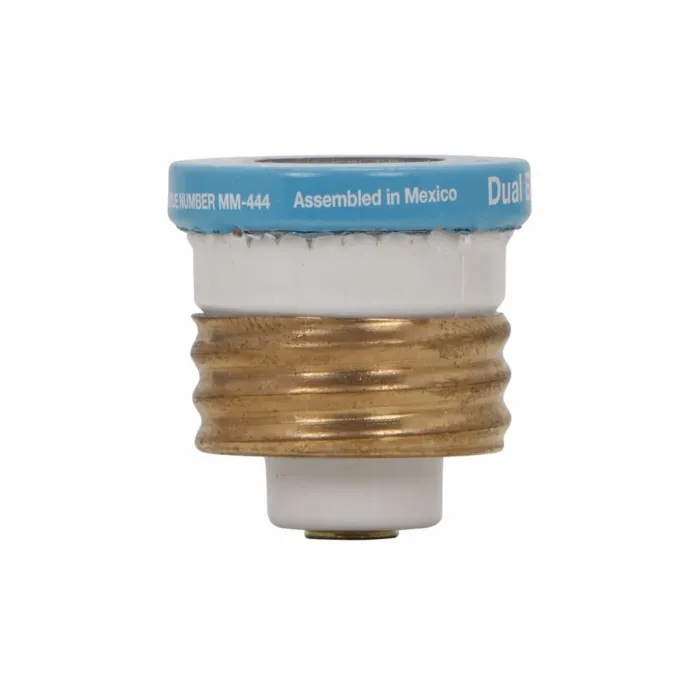 Edison Eaton Bussmann series Type T plug fuse, plug fuse, time delay, heavy duty, 5 A, 125 Vac, 10 kAIC (RMS Symmetrical) interrupt rating, 10 kA short circuit rating, threaded mount, duel element, plastic body, brass thread, edison base