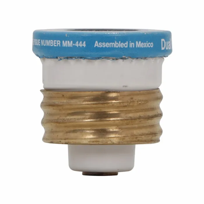 Edison Eaton Bussmann series Type T plug fuse, plug fuse, time delay, heavy duty, 8 A, 125 Vac, 10 kAIC (RMS Symmetrical) interrupt rating, 10 kA short circuit rating, threaded mount, duel element, plastic body, brass thread, edison base