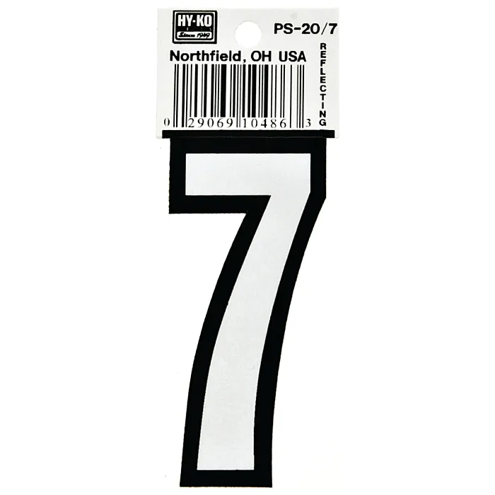 HY-KO Hy-Ko PS-20/7 Reflective Sign, Character: 7, 3-1/4 in H Character, Black/White Character, Vinyl