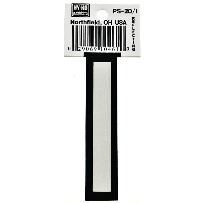 HY-KO Hy-Ko PS-20/I Reflective Letter, Character: I, 3-1/4 in H Character, Black/White Character, Vinyl