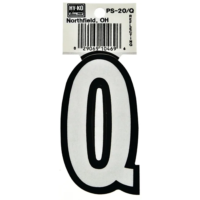 HY-KO Hy-Ko PS-20/Q Reflective Letter, Character: Q, 3-1/4 in H Character, Black/White Character, Vinyl