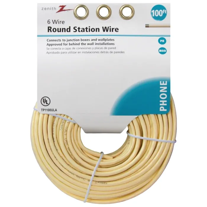Zenith TP1100ULA Telephone Wire, 24 AWG Wire, Almond Sheath, 100 ft L