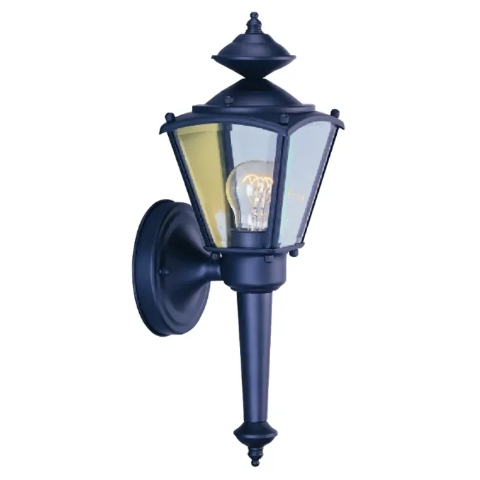 Boston Harbor 4003H-53L Outdoor Wall Lantern, 120 V, 60 W, A19 or CFL Lamp, Steel Fixture, Black, Black Fixture