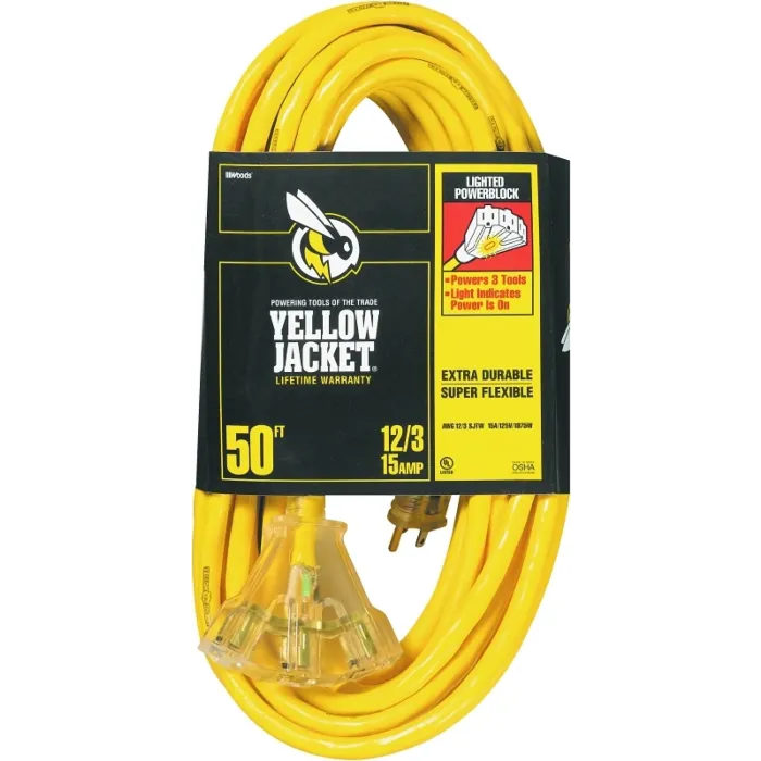 Yellow Jacket CCI 2827 Power Block, 8-5/8 in L, 3 -Outlet, 15 A, 125 V, Yellow Sheath