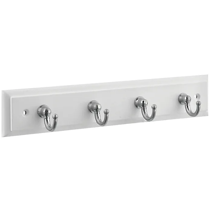 National Hardware Keytidy B8175 Series 813071 Key Rack, 4-Key Hook, Wood, White, Satin Nickel, 8-3/4 in L, 4 in W