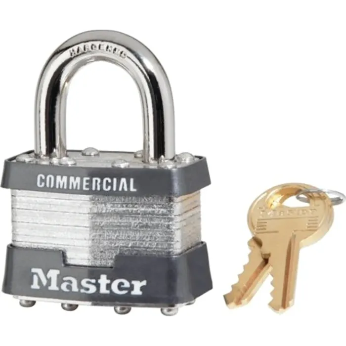Master Lock 1KA 2002 Padlock, 1-3/4 in W Body, Key No: 2002, Keyed Alike Key, Open Shackle, 5/16 in Dia Shackle