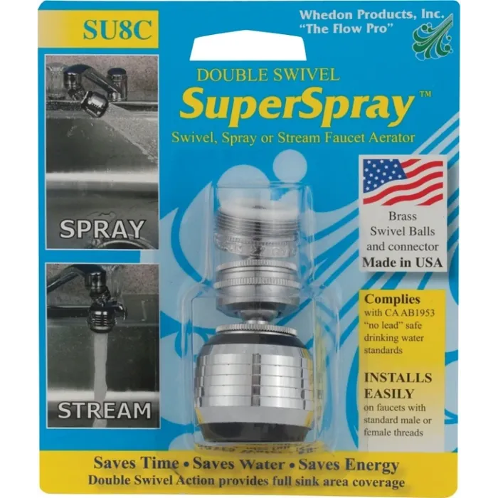 Whedon SU8C Faucet Aerator, 15/16-27 x 55/64-27 Male x Female Thread, Brass, Chrome Plated