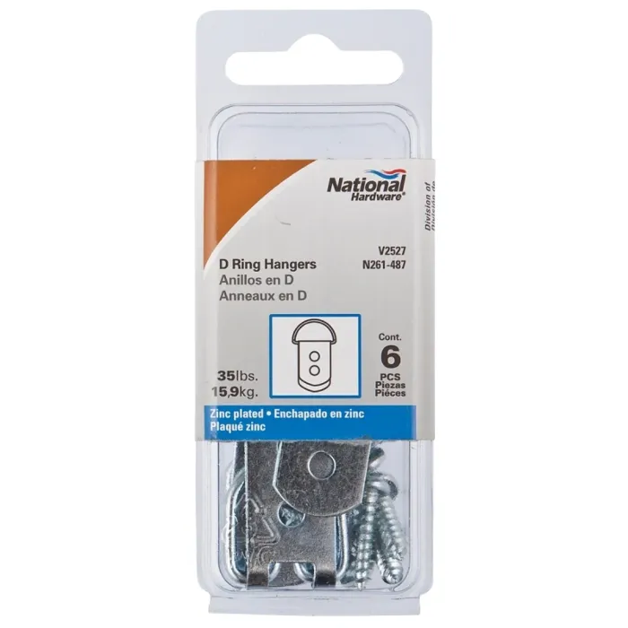National Hardware V2527 Series N261-487 D-Ring Hanger, 35 lb, Steel, Zinc