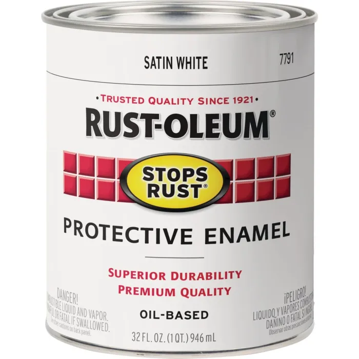 Rust-Oleum Stops Rust Oil Based Satin Protective Rust Control Enamel, White, 1 Qt.