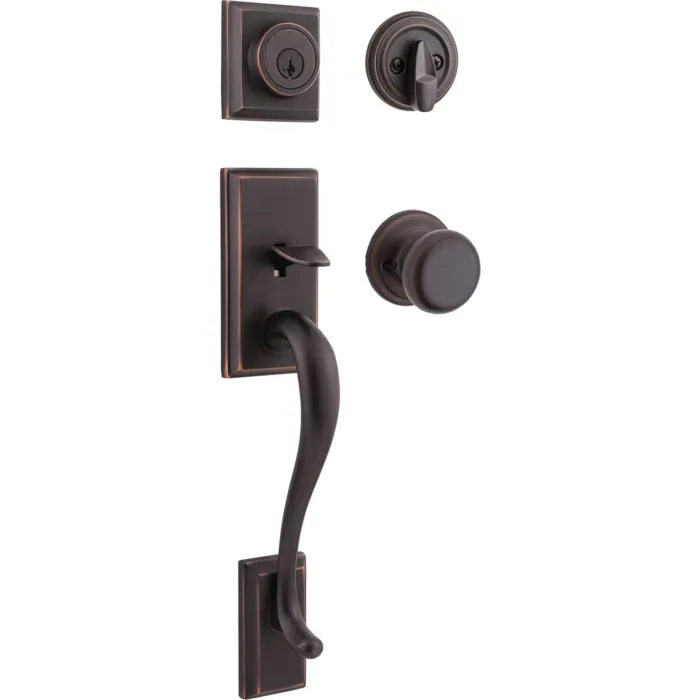 Kwikset SmartKey Venetian Bronze Hawthorne Entry Door Handleset with Juno Knob