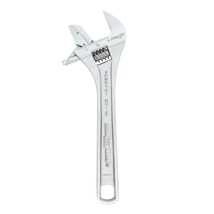 Channellock 8" Adj Wrench, Reversible Jaw, Wide, Chrome