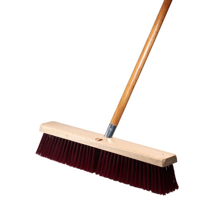 Magnolia Brush 24 in Push Broom, Stiff Coarse Brown Plastic 3 in Bristles with Threaded Handle