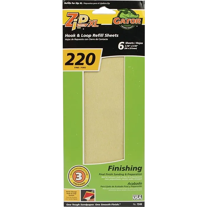 Gator 7249 Refill Sanding Sheet, 220 Grit, Extra Fine, Aluminum Oxide Abrasive