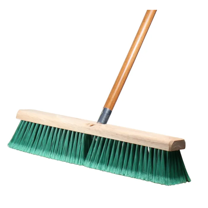 Magnolia Brush 18 in Push Broom, Green Flagged Tip Pet Plastic 3 in Bristles with Threaded Handle