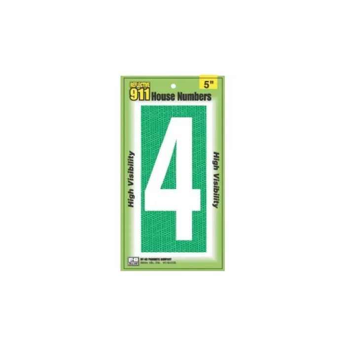 HY-KO 5 in 5 in Number 4 High Visibility Emergency Reflective House Number Sign