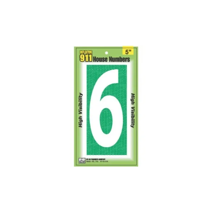 HY-KO 5 in 5 in Number 6 High Visibility Emergency Reflective House Number Sign