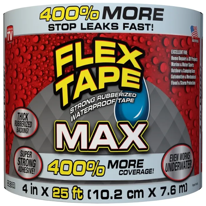 Flex Seal Flex Tape TFSMAXCLR04 Tape, 25 ft L, 4 in W, Rubber Backing, Clear