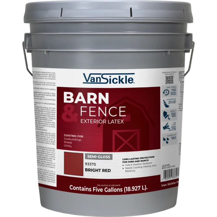 Van Sickle Barn & Fence Exterior Latex Semi-Gloss Bright Red 5 Gallon