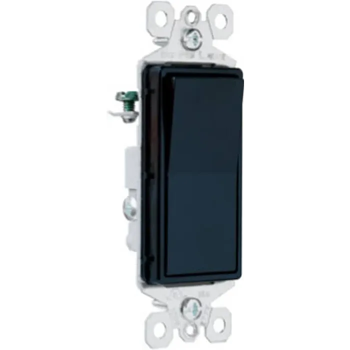Pass & Seymour Legrand radiant TM873BKCC10 Rocker Switch, 15 A, 120/277 VAC, Push Wire, Side Wire Terminal, Black