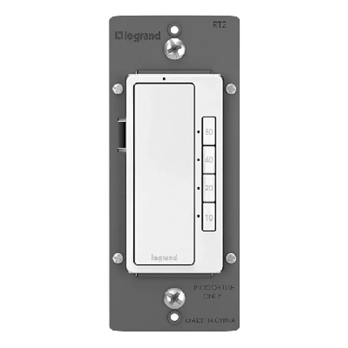 Pass & Seymour Legrand radiant RT2W Digital Timer, 15 A, 120 V, 600 W, 10, 20, 40, 60 min Time Setting, White