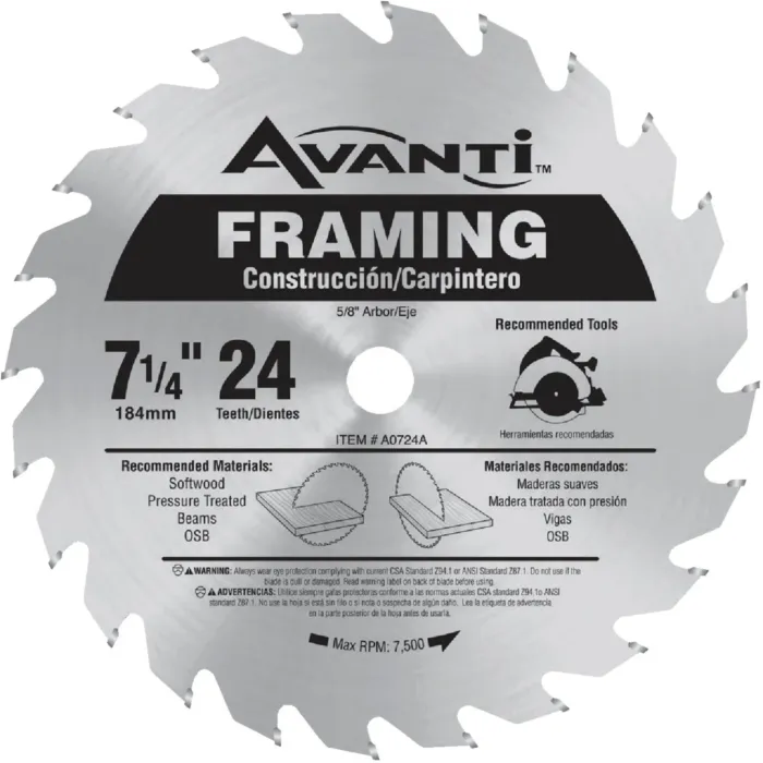 Freud Tools Avanti 7-1/4 In. 24-Tooth Framing Circular Saw Blade