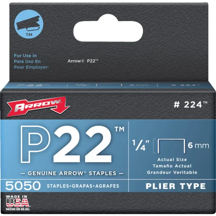 Arrow Fastener Arrow P22 Plier Type Staple, 1/4 In. (5050-Pack)