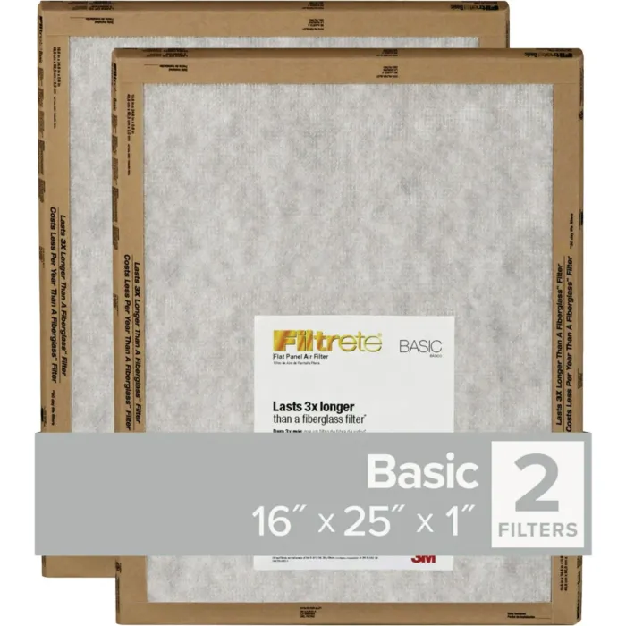 Filtrete 16 In. x 25 In. x 1 In. Basic MPR Flat Panel Furnace Filter, MERV 2 (2-Pack)