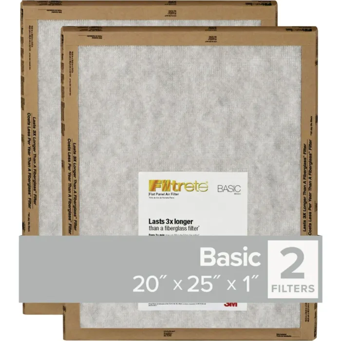 Filtrete 20 In. x 25 In. x 1 In. Basic MPR Flat Panel Furnace Filter, MERV 2 (2-Pack)