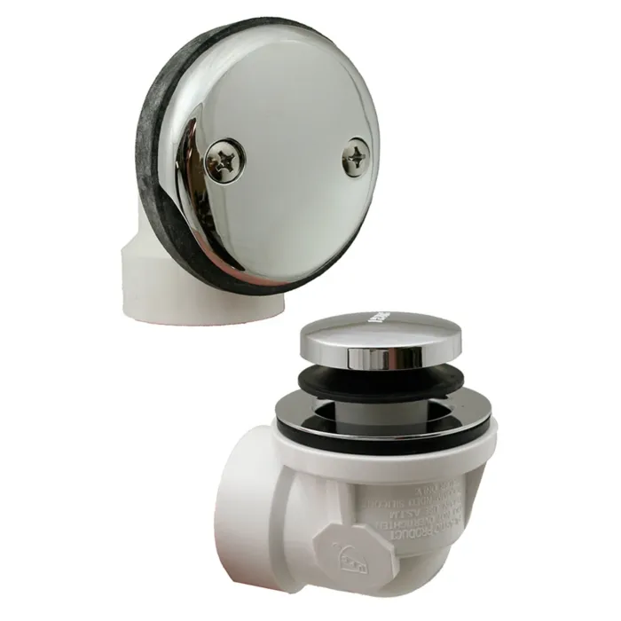 Jones Stephens Schedule 40 PVC Two-Hole Chrome Plated Toe Touch, Standard Half Kit - No Pipe or Tee Included