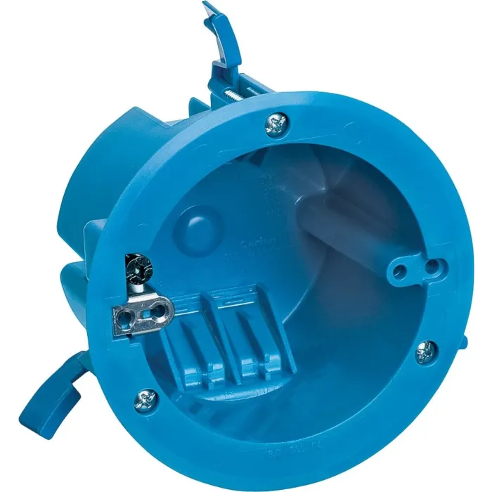ABB Round Old Work Box, Volume 18 Cubic Inches, Diameter 4-1/4 Inches, Color Blue, Material Polycarbonate, Mounting Means Swing Clamps