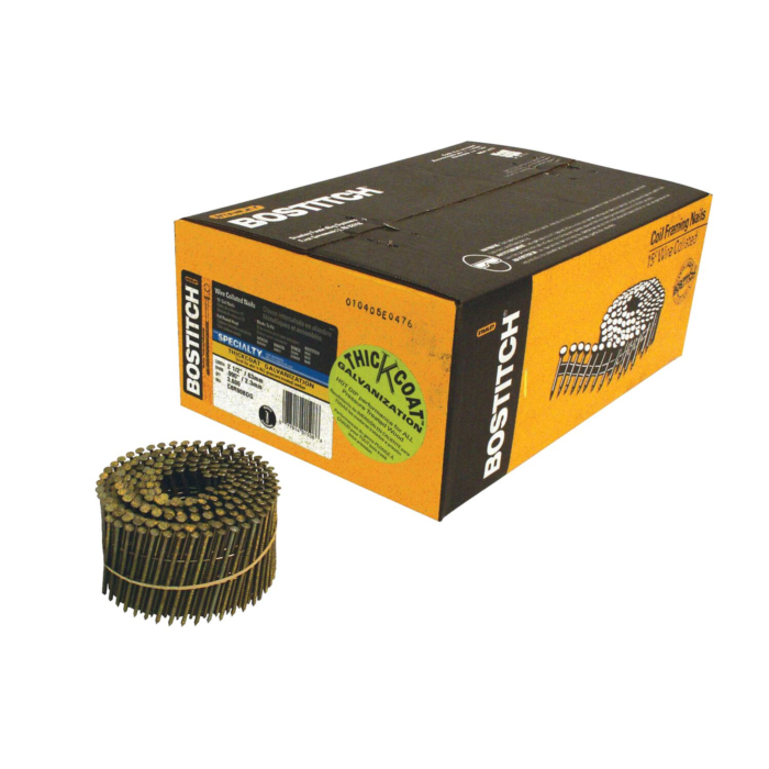 Bostitch Siding Nails, Wire Collated Coil, Thickcoat Galvanized, 15-Degree, Ring Shank, 2-1/2-Inch X .090-Inch, 3600-Pack